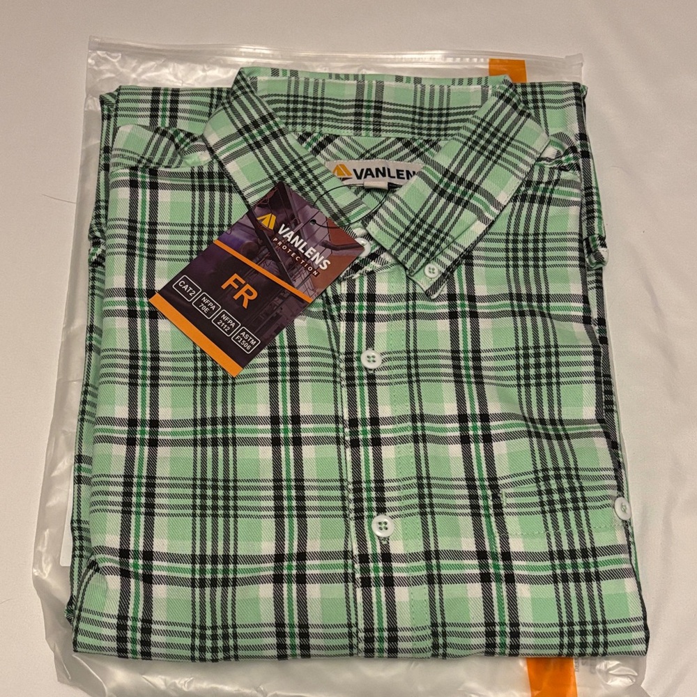 FR Vanlens Mint Checkered Men's Long Sleeve Button-down Shirt